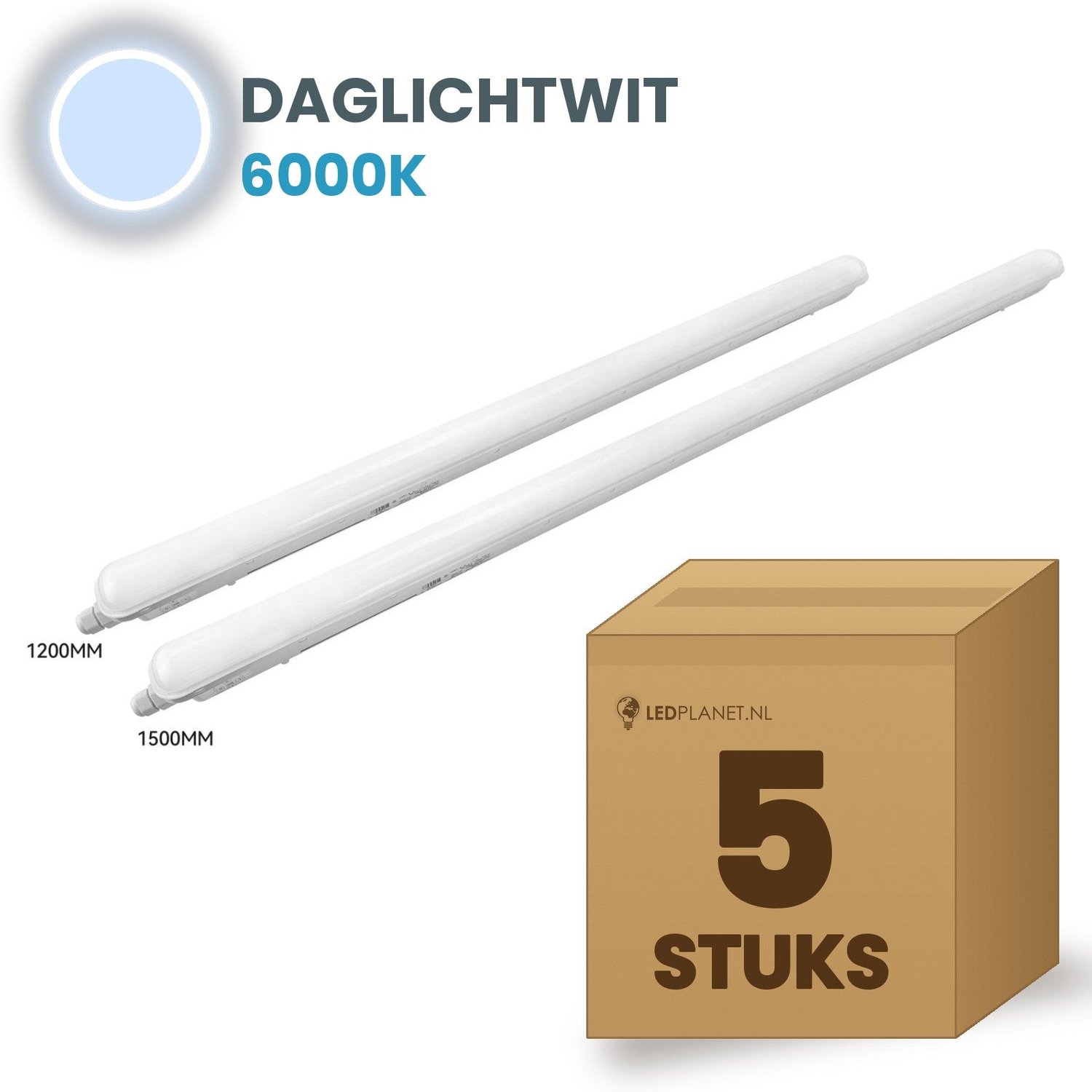 Tsong TL armatuur Tri Proof 1500mm 5 stuks - 50W 7750lm - Daglichtwit 6000K - DALI dimbaar - Koppelbaar - IP65 - 230V