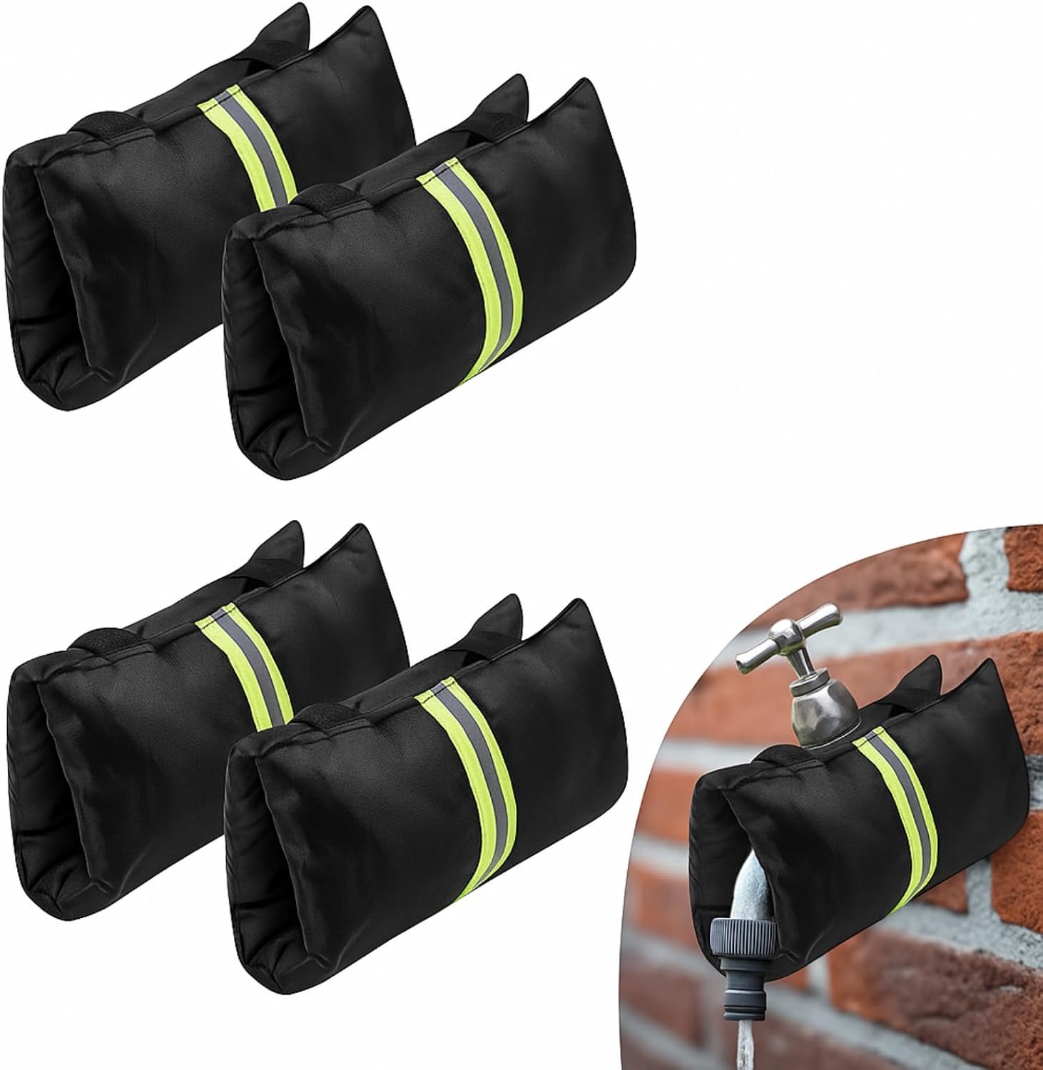 YAGXIG buitenkraanafdekking-buitenkraan antivriesafdekking-kraanisolatieafdekking-dik Oxford-doek-reflecterende tape-waterdicht en koudbestendig-waterleidingbeschermhoes-herbruikbare-4-delige set