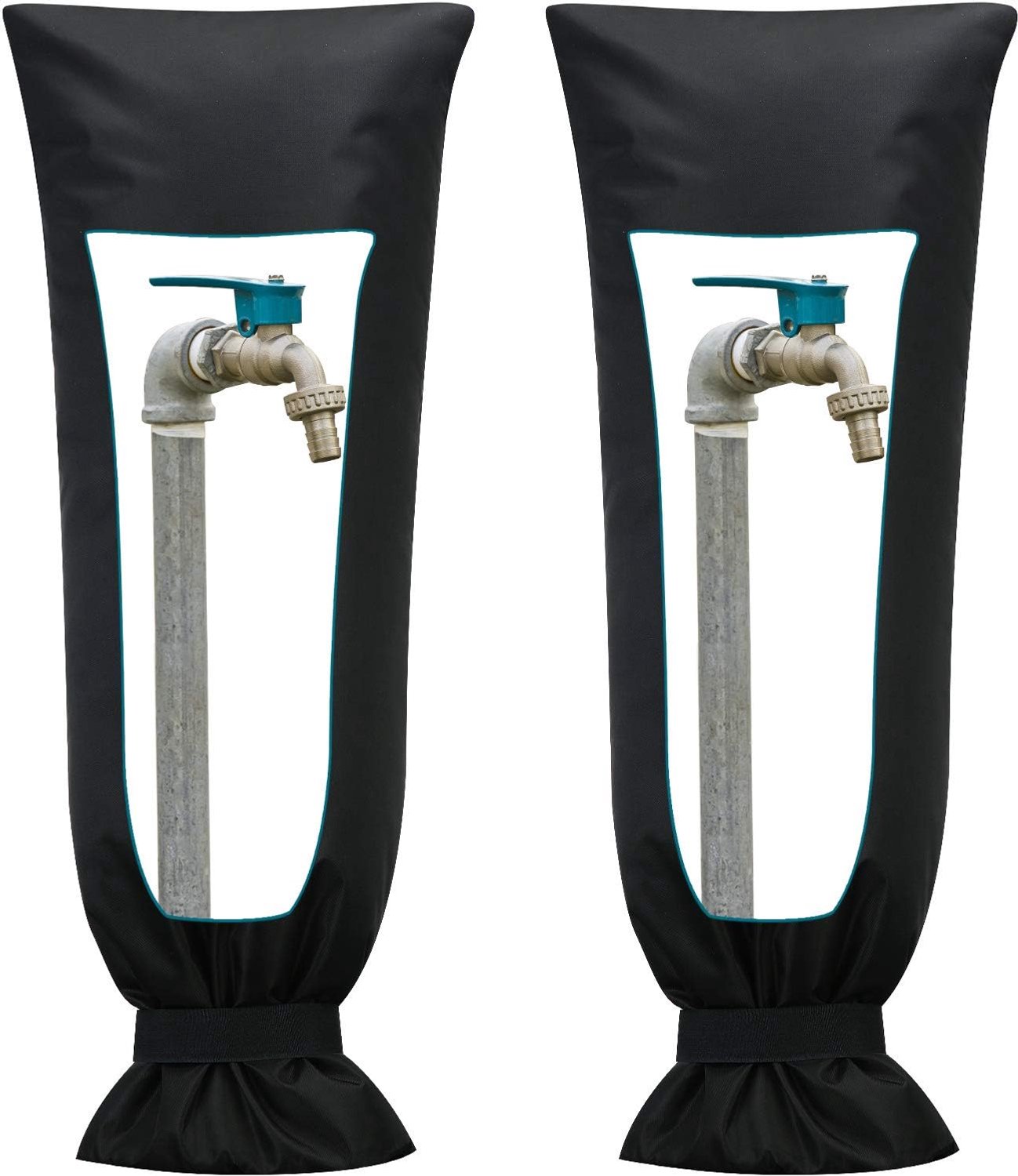 YAGXIG Kraanbeschermer- Beschermhoes voor buitenkraan - Vorstbescherming en Isolerende Hoes-Waterdichte Antivries Kap-Geschikt voor tuinkranen en buitenkranen op een standpijp-20*51cm-Zwart-set van 2