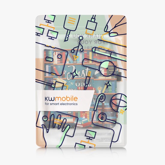 kwmobile flip cover geschikt voor Kobo Libra Colour - Hoes met handgreep en voorvak voor e-reader - Book case in meerkleurig - bibliotheek design — afbeelding 4
