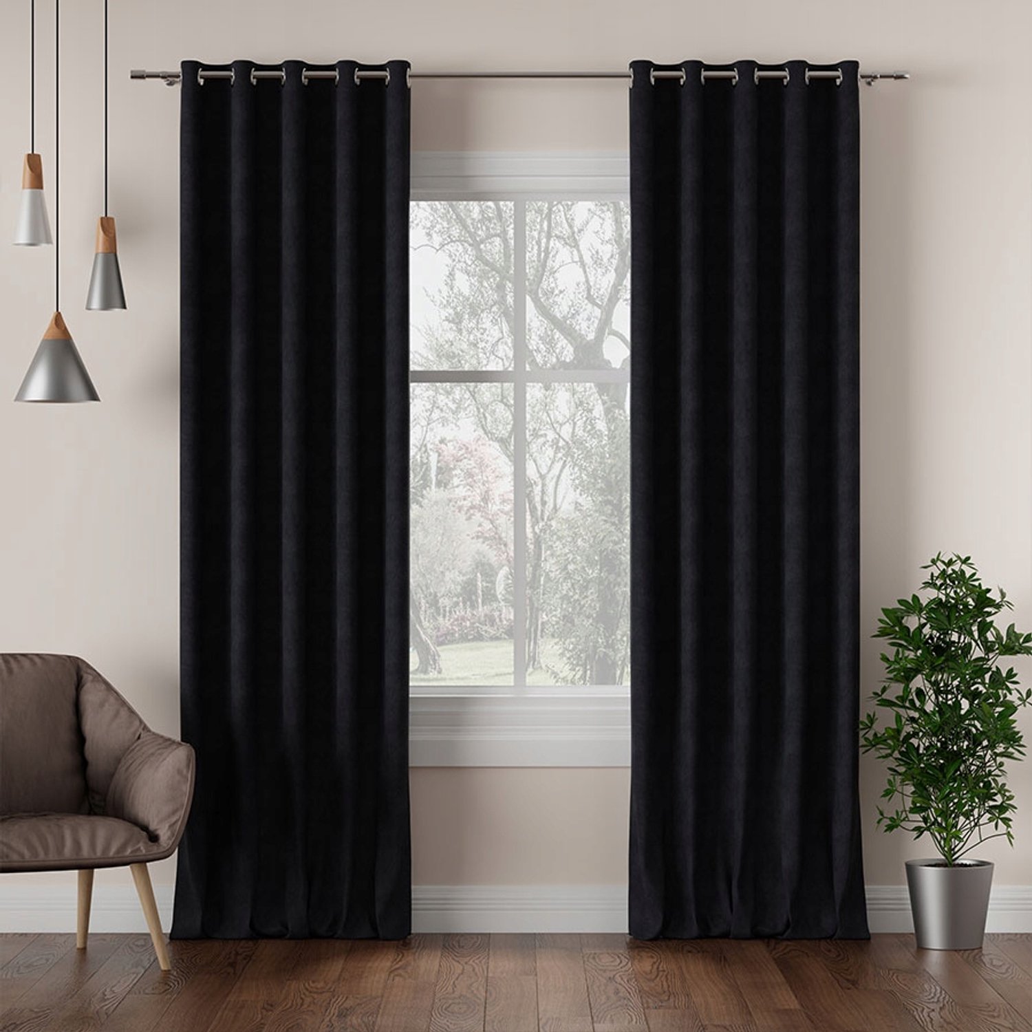 Milas Gordijn 140x270 cm - Zwart, Verduisterend, Met Ophangringen
