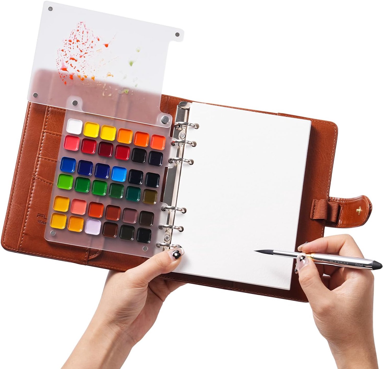 Verf schetsboekset voor op reis - 36 premium aquarelverfset met dubbelzijdige reispenseel en 100% katoenpapier, PU-lederen omslag | Perfect voor kunstenaars, hobbyschilders en