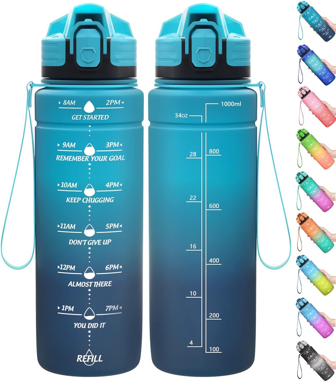 Sportwaterfles 2 l, 1,5 l, 1 l, 700 ml, 500 ml, lekvrij, motiverende waterfles met tijdmarkering, BPA-vrije Tritan drinkfles voor school, gym