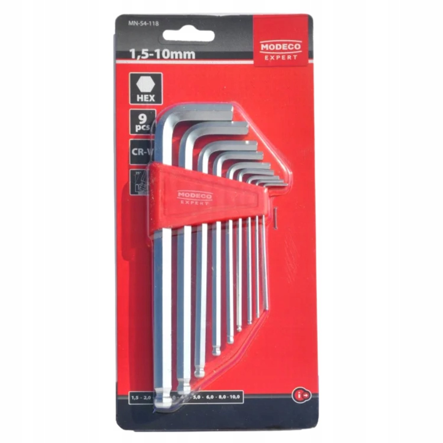 Modeco Lange Inbussleutelset met Kogelkop 1.5-10mm 9 Delig