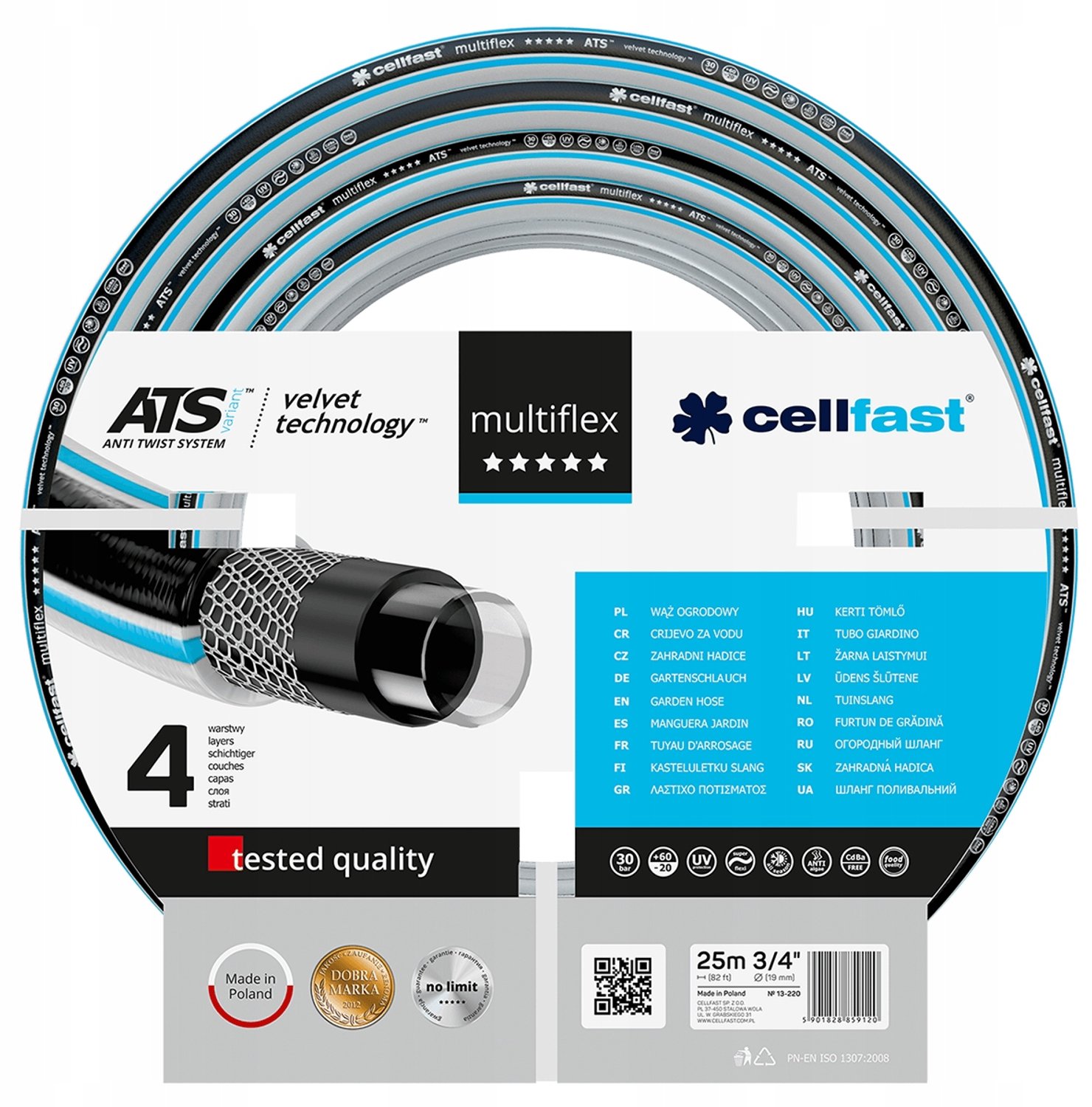 Cellfast Multiflex Tuinslang 25m 3/4" 4-laags UV-bestendig