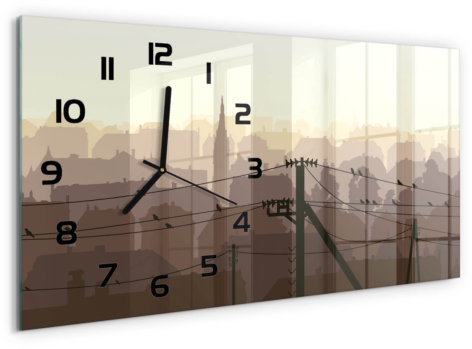 TULUP Wandklok - Stadsstroomleiding Moderne Wandklok Glas - 60x30 cm - Bruin Wandklok Glas Decoratie - Zwarte handen - Rechthoekige Klok - Glazen Wandklok Design - Klok Glas Met Opdruk