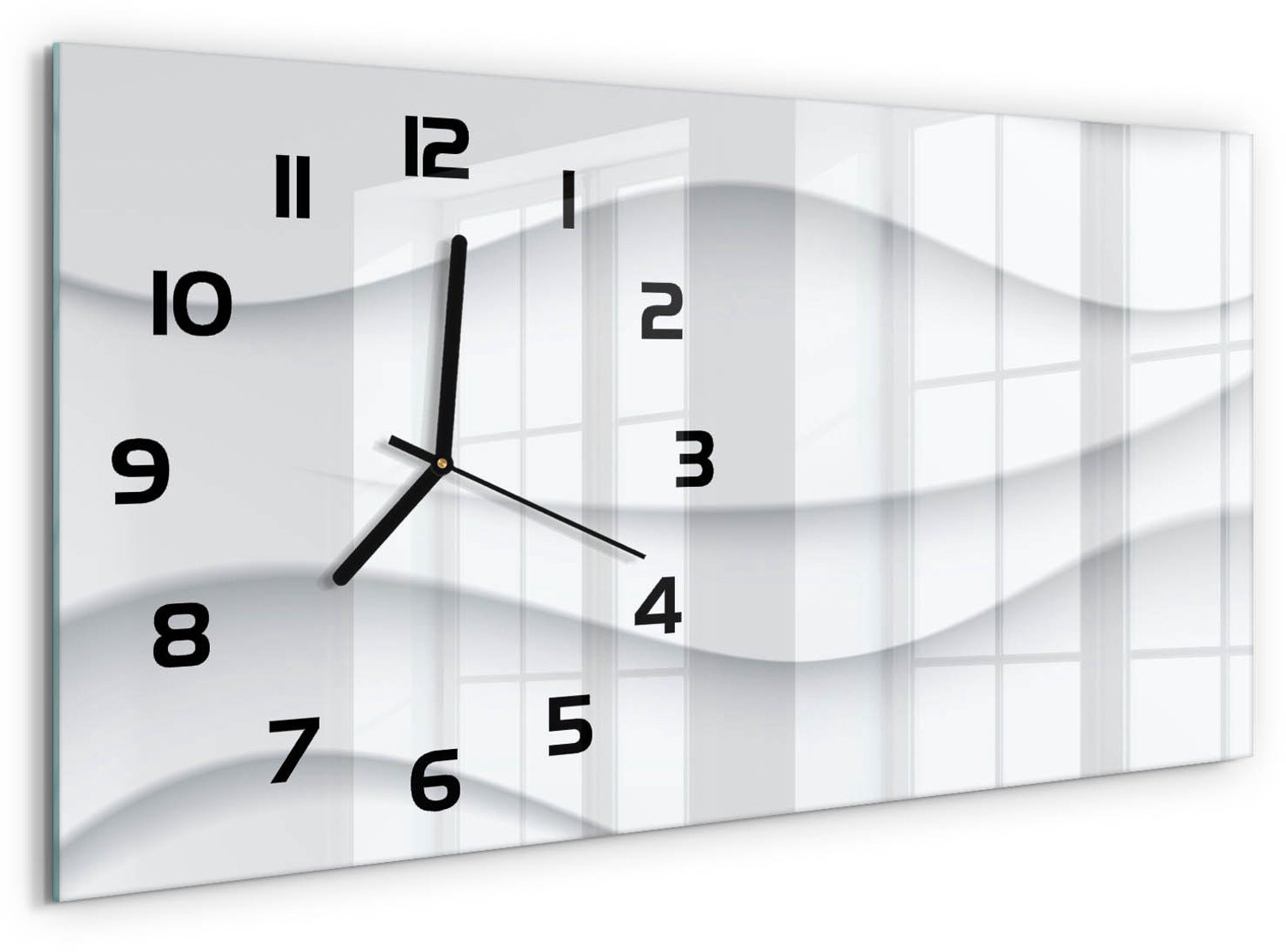 TULUP Wandklok - Golfabstractie Moderne Wandklok Glas - 60x30 cm - Wit Wandklok Glas Decoratie - Zwarte handen - Rechthoekige Klok - Glazen Wandklok Design - Klok Glas Met Opdruk