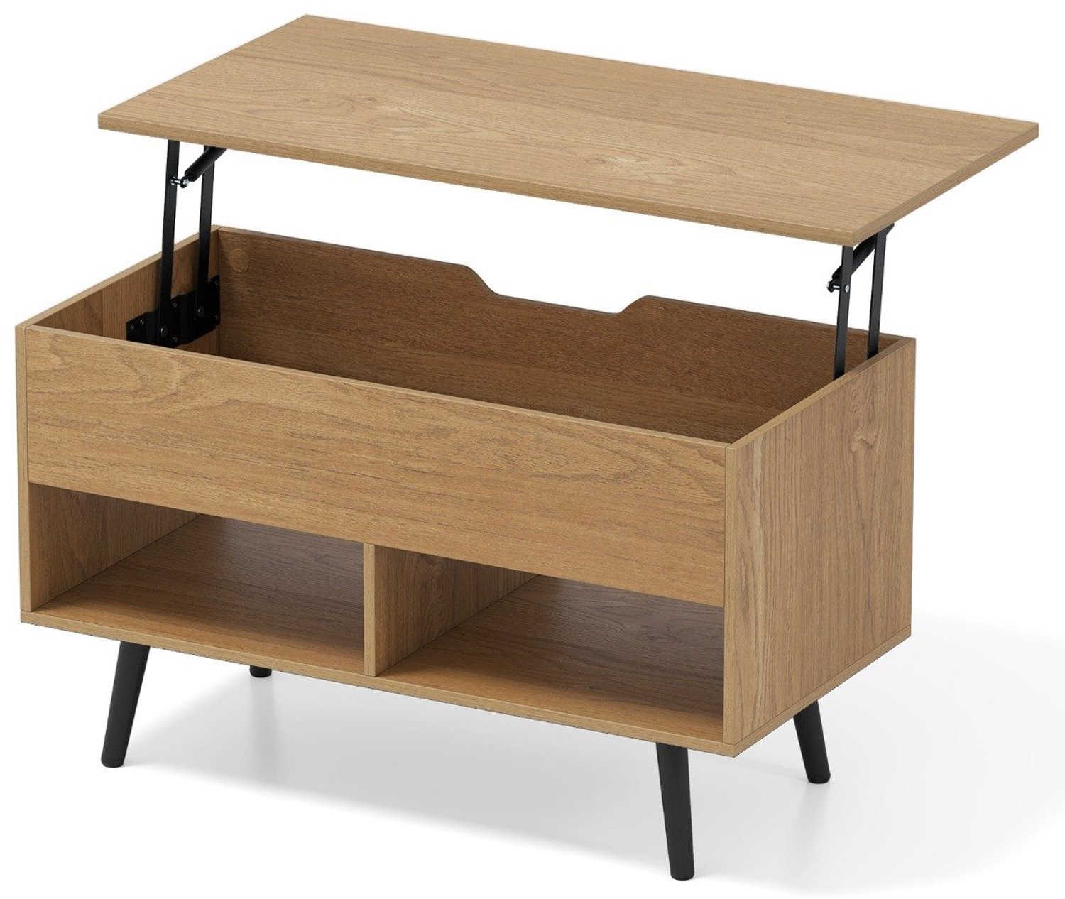 Costway Salontafel in hoogte verstelbaar, banktafel met opklapbaar tafelblad en 2 open planken, uittrekbare woonkamertafel, cafeetafel van hout voor woonkamer, kantoor, 80 x 40 x 46-60 cm (natuur)