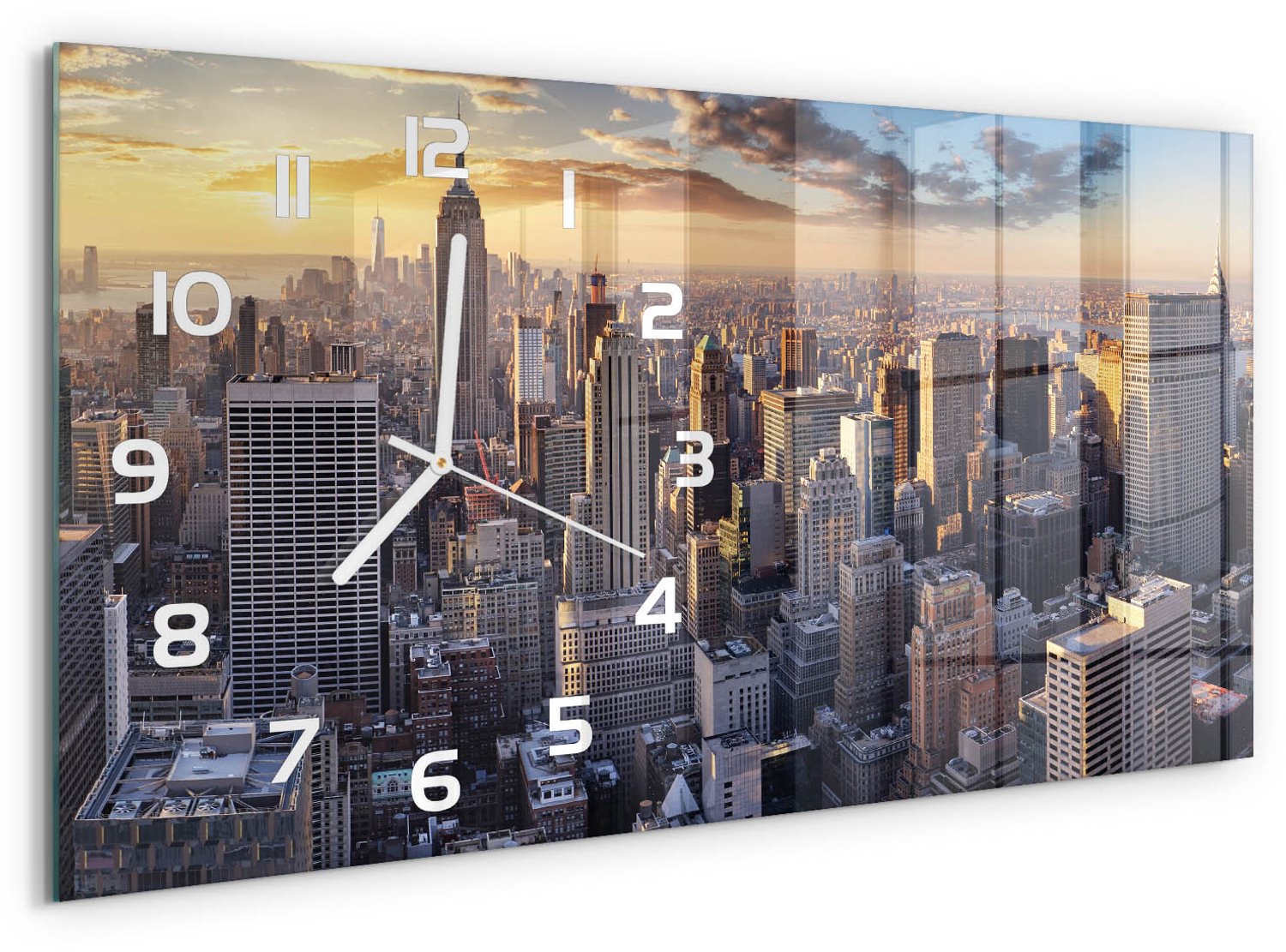 TULUP Wandklok - Vogelsvlucht in New York Moderne Wandklok Glas - 60x30 cm - Beige Wandklok Glas Decoratie - Witte handen - Rechthoekige Klok - Glazen Wandklok Design - Klok Glas Met Opdruk