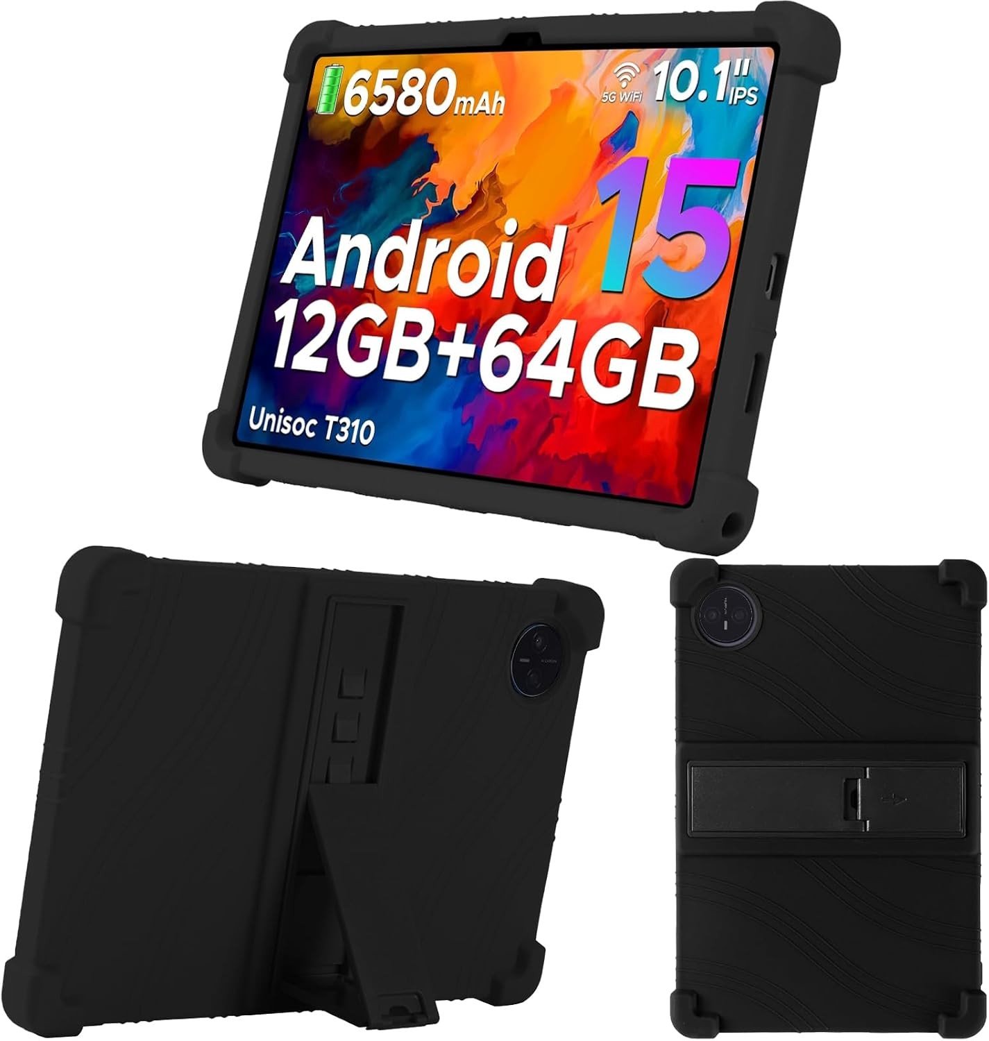 Zachte Siliconen Shockproof Beschermhoes voor Doo Gee Tab A9 10 inch met Verstelbare Kickstand en Krasbestendige Zwart Design