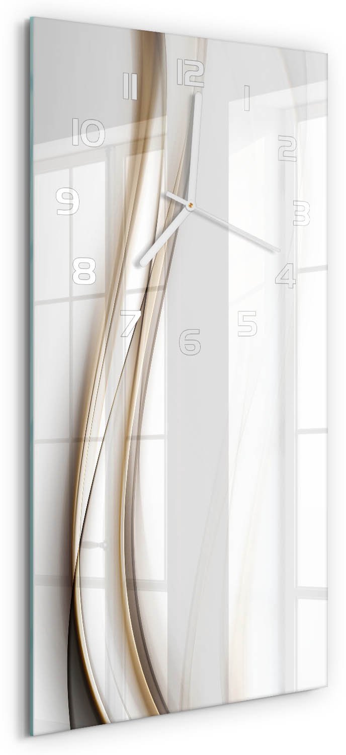 Tulup Wandklok - Golfabstractie Moderne Wandklok Glas - 30x60 cm - Beige Wandklok Glas Decoratie - Witte handen - Rechthoekige Klok - Glazen Wandklok Design - Klok Glas Met Opdruk