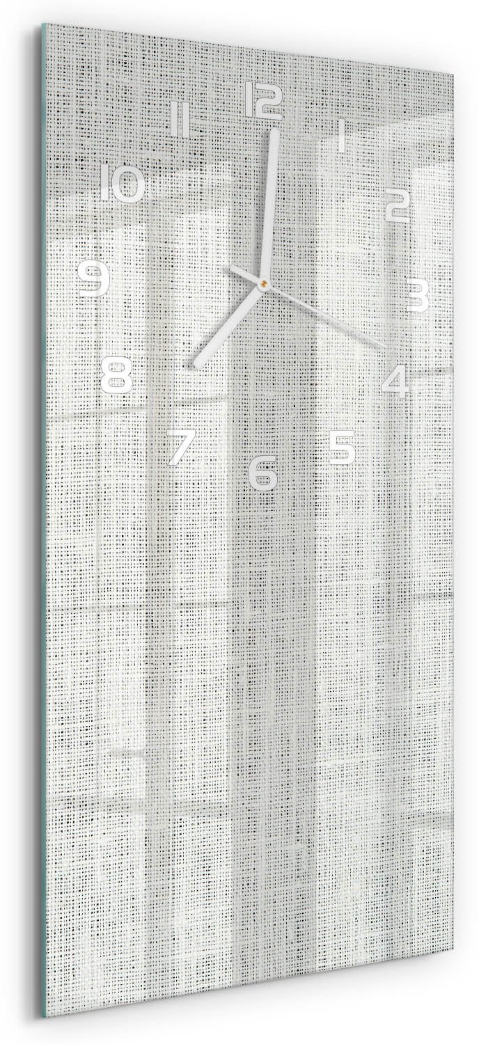 Tulup Wandklok - Wit linnen canvas Gekleurde Glazen Klok - 30x60 cm - Wit Glazen Klok Met Print - Witte handen - Rechthoekige Klok - Moderne Wandklok Glas - Wandklok Glas Decoratie