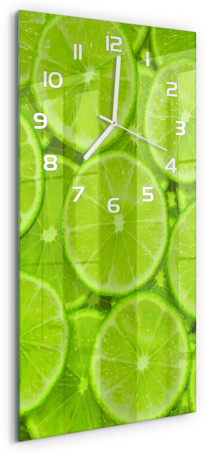 Tulup Wandklok - Limoenen Klok Glas Met Opdruk - 30x60 cm - Groente Moderne Wandklok Glas - Witte handen - Rechthoekige Klok - Decoratieve Glazen Klok - Glazen Wandklok Design