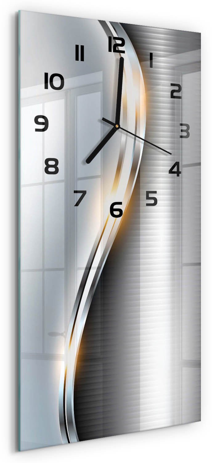 Tulup Wandklok - Metaalabstractie Wandklok Glas Decoratie - 30x60 cm - Zilver Gekleurde Glazen Klok - Zwarte handen - Rechthoekige Klok - Klok Glas Met Opdruk - Moderne Wandklok Glas