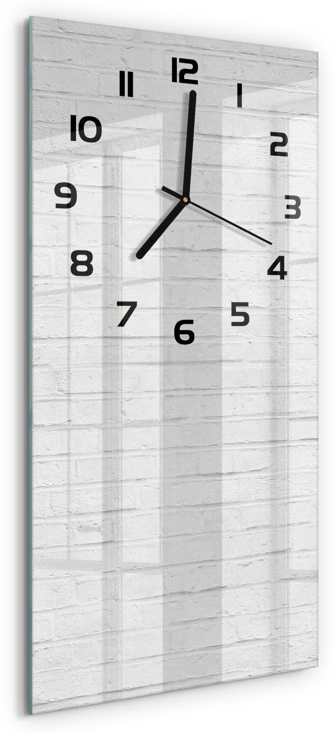 Tulup Wandklok - Bakstenen muur Moderne Wandklok Glas - 30x60 cm - Wit Wandklok Glas Decoratie - Zwarte handen - Rechthoekige Klok - Glazen Wandklok Design - Klok Glas Met Opdruk