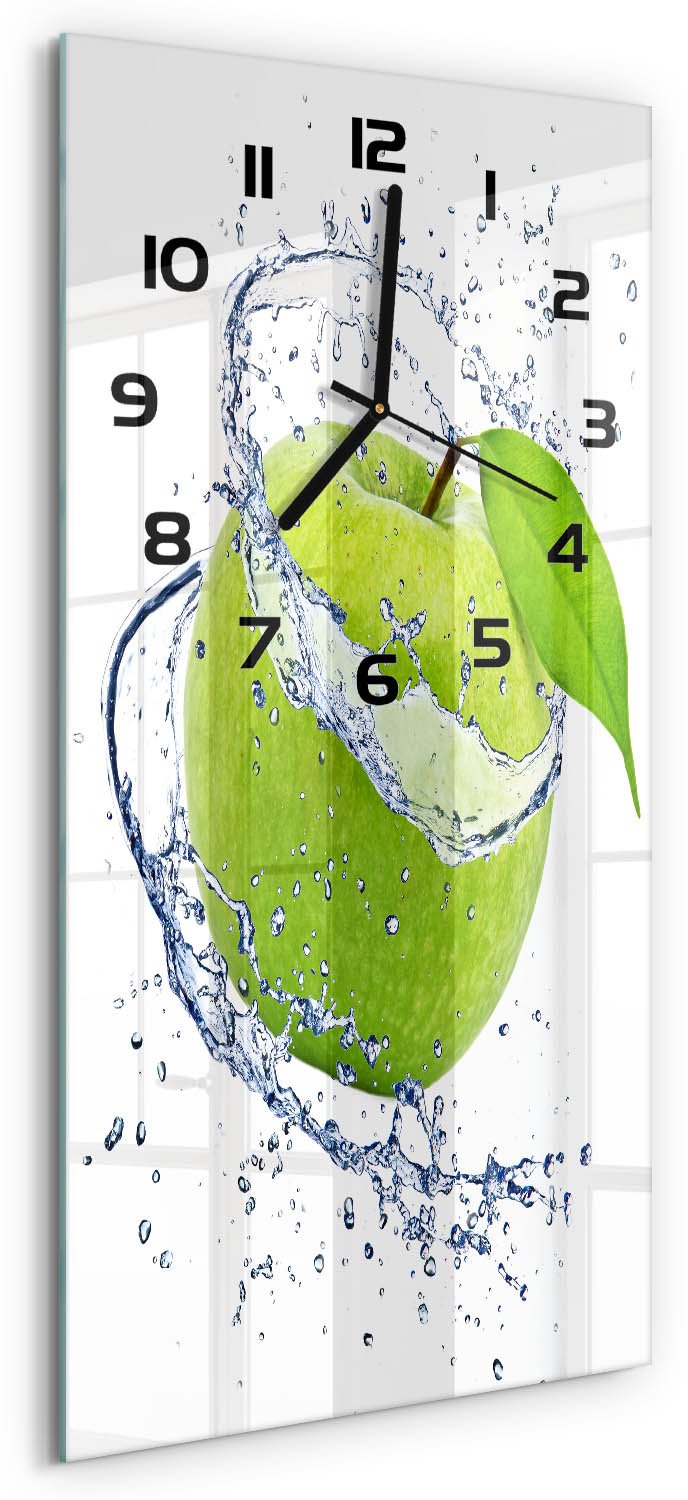 Tulup Wandklok - Groene appel Gekleurde Glazen Klok - 30x60 cm - Groente Glazen Klok Met Print - Zwarte handen - Rechthoekige Klok - Moderne Wandklok Glas - Wandklok Glas Decoratie