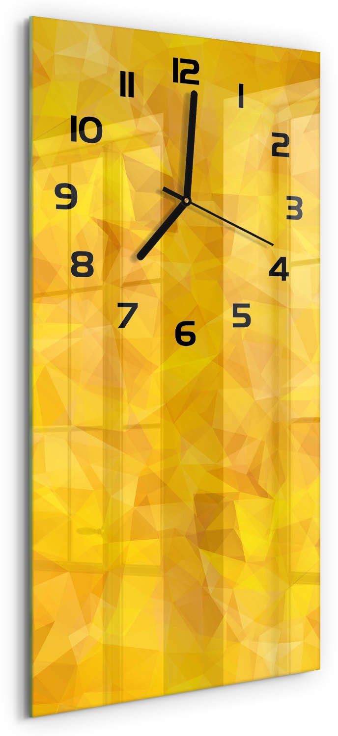 Tulup Wandklok - Driehoeken van abstractie Moderne Wandklok Glas - 30x60 cm - Geel Wandklok Glas Decoratie - Zwarte handen - Rechthoekige Klok - Glazen Wandklok Design - Klok Glas Met Opdruk