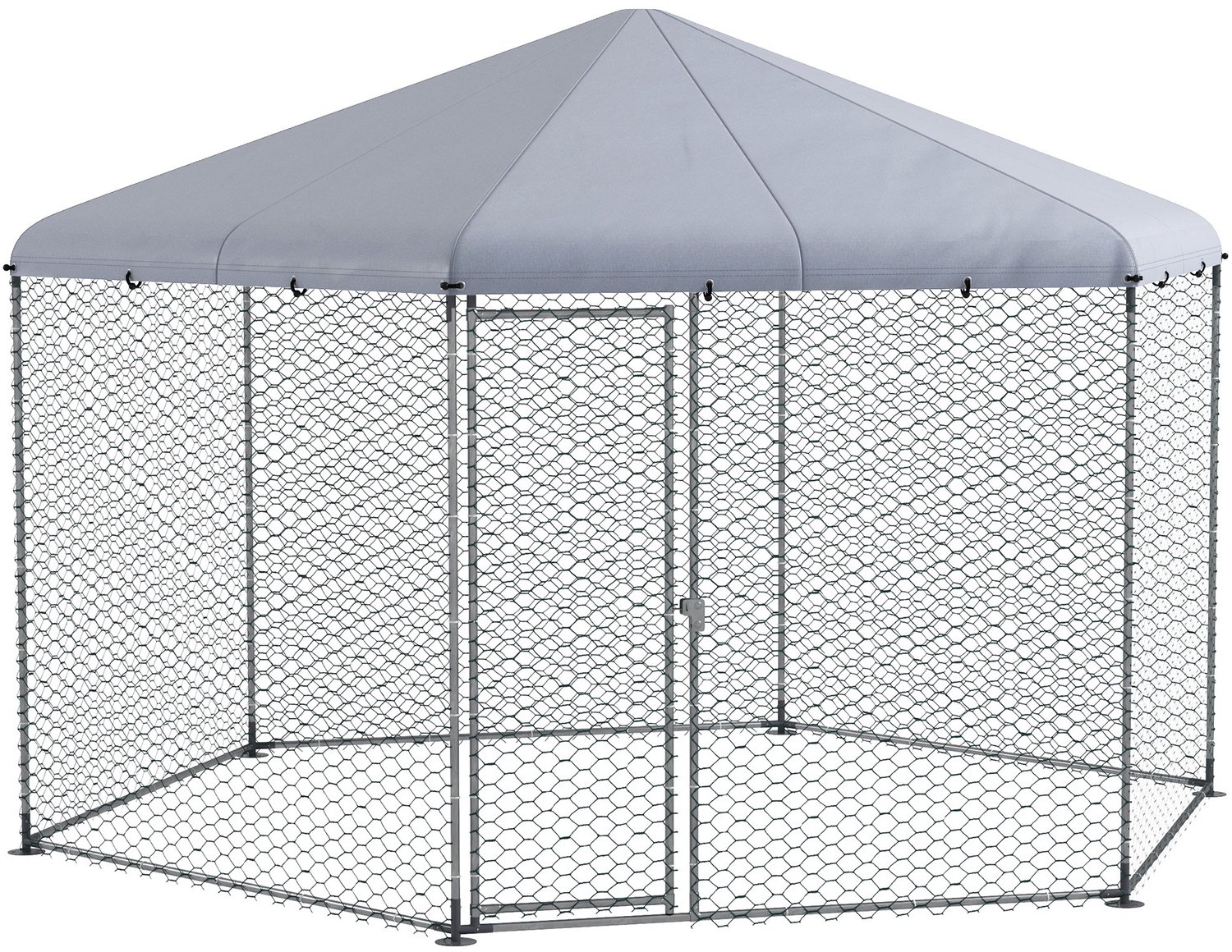 Pawona Hühnergehege met schaduwdoek - Voor 10-15 dieren - 400 x 346 x 263 cm - Zilver