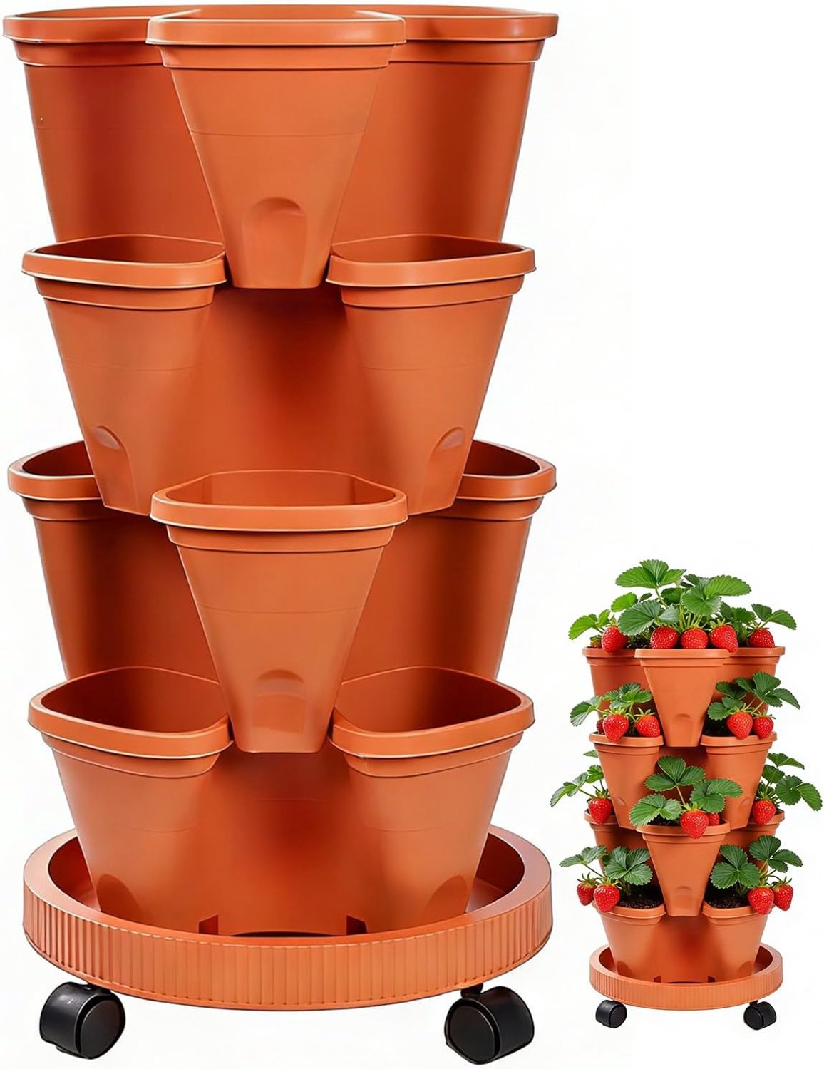 Tuintoren, 4 niveaus, stapelbaar, ruimtebesparend, met drainage, stapelbare bloembak voor balkon, tuin, voor bloemen, planten, woning, outdoor, terras, ingang