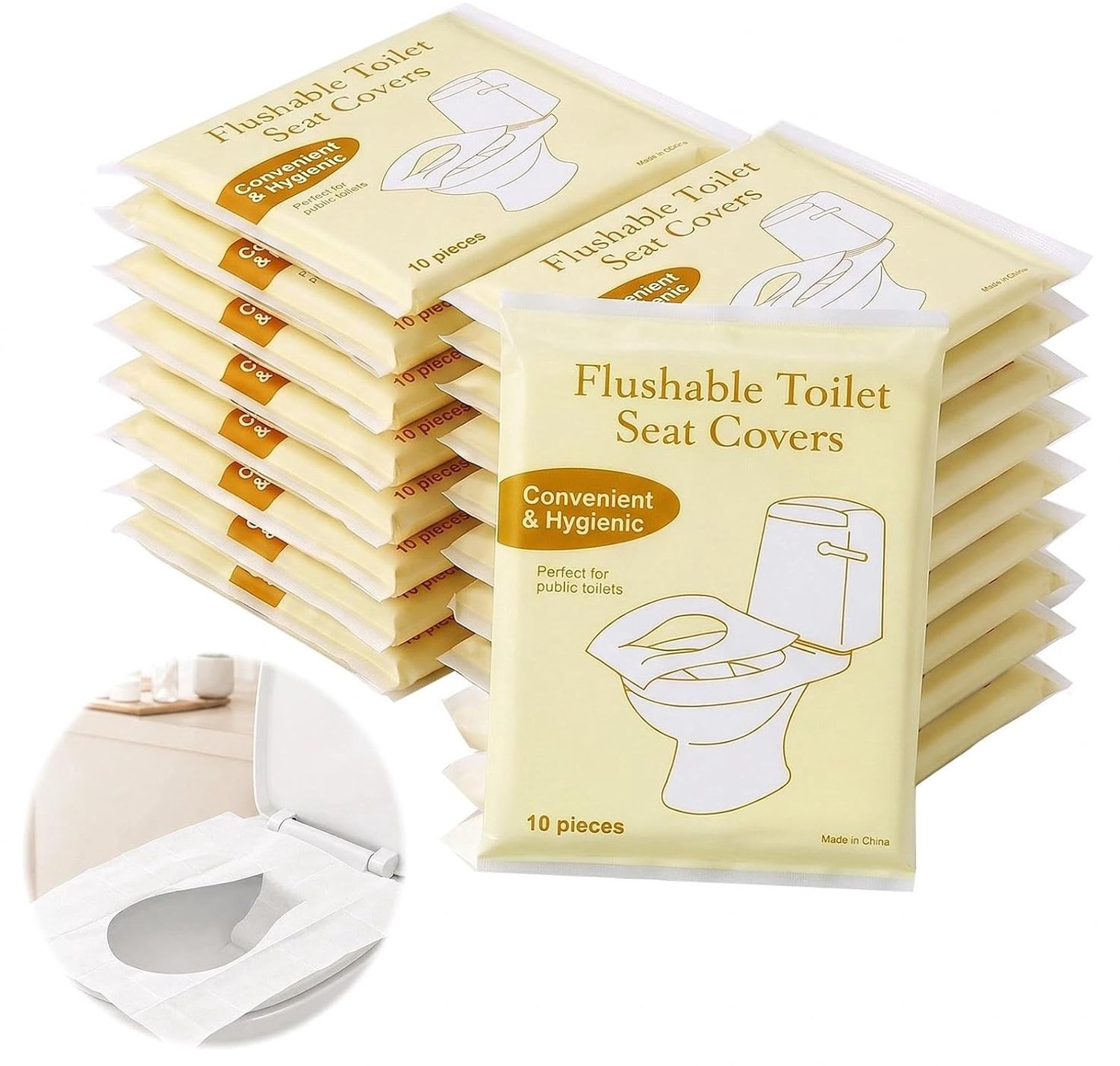 180 stuks wegwerp-toiletkussens, afwasbare toiletbrilhoezen, in water oplosbaar zitkussen voor onderweg, compact toiletkussen voor reizen, camping, ziekenhuizen en openbare toiletten