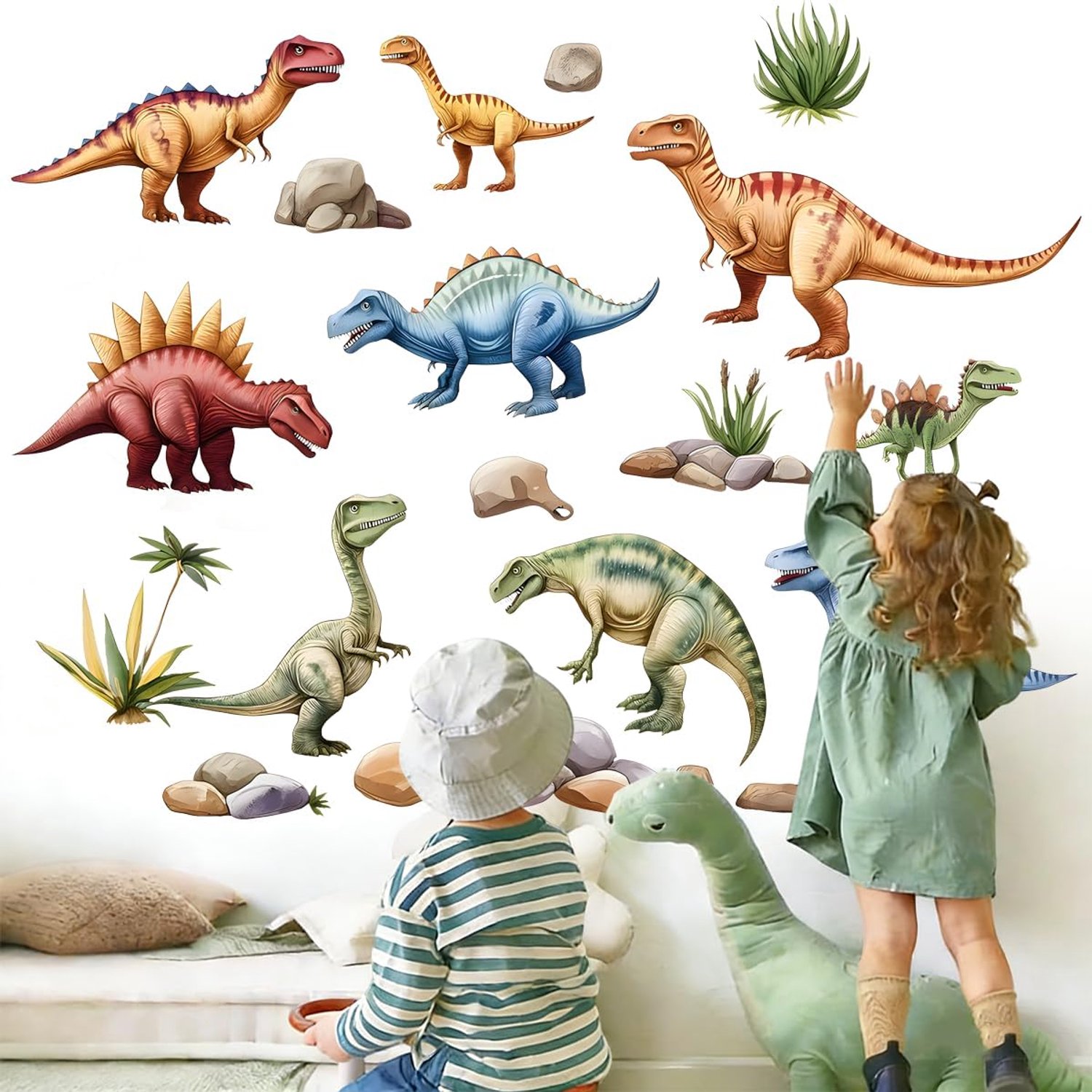 Dinosaurussen muurstickers set - waterverf design - voor jongens - kinderkamer decoratie - ShopVlot