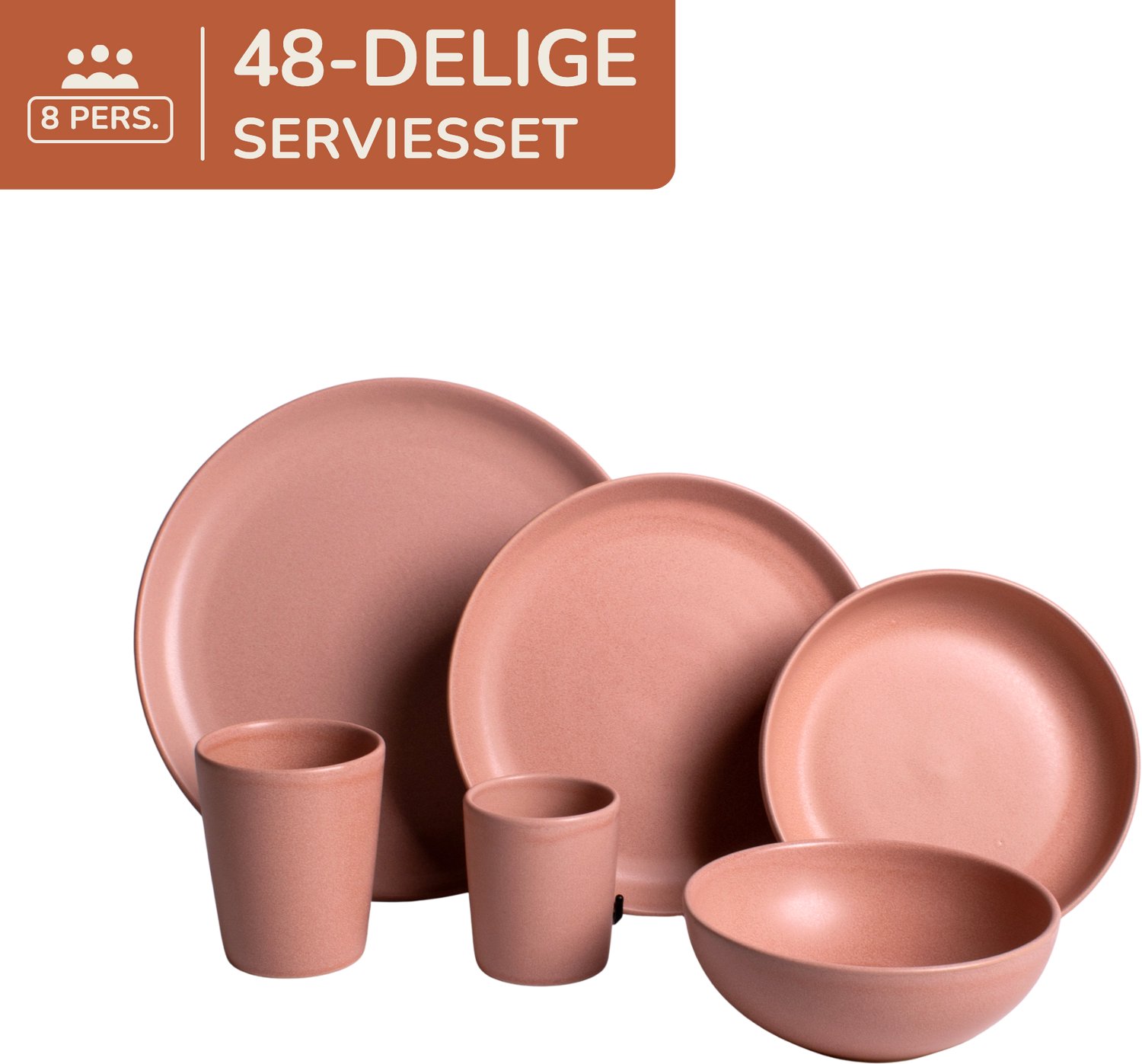 48 delige serviesset - 8 persoons - roze - Portugees stoneware - Madeira - Kade 171 serviessets - hip en trendy