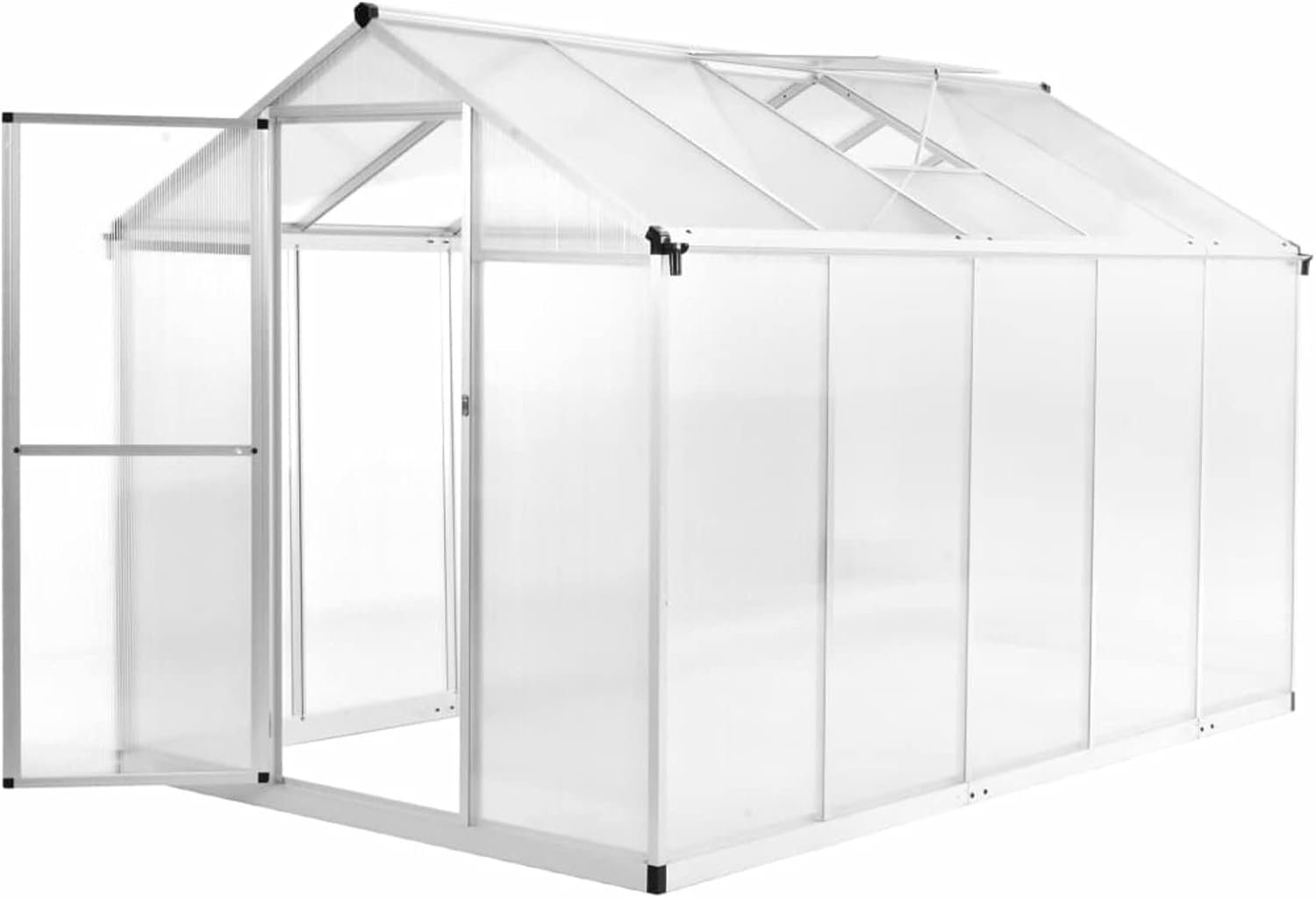 Broeikas, voor buiten, van aluminium en polycarbonaat, 302 x 190 x 195 cm, 5,74 m², broeikas voor planten, broeikas van polycarbonaat, grote broeikas, tuinkas