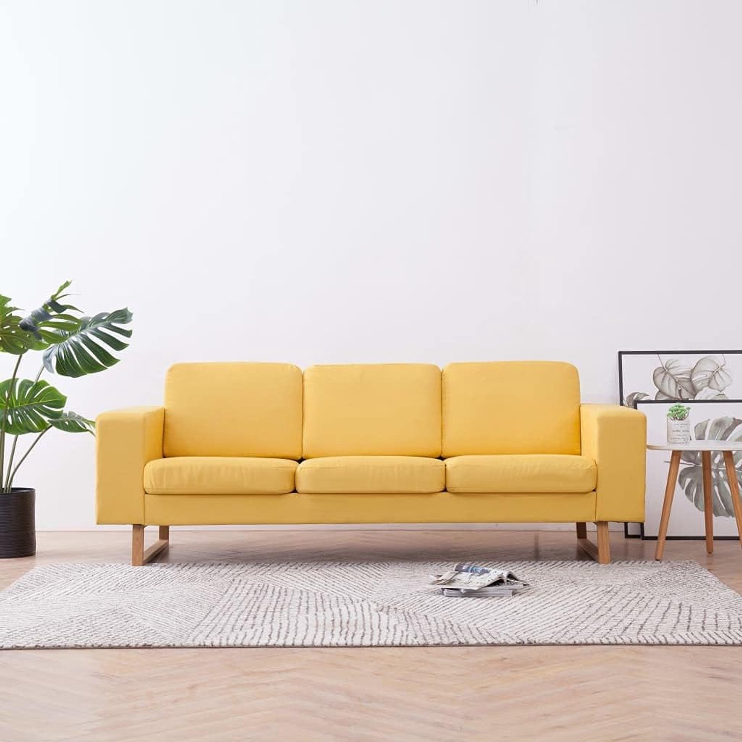 3-zitsbank van stof, geel, bank, chaise longue, woonkamer, bank, moderne woonkamer, slaapkamer, woonkamer, bank, chaise longue, rugleuning bank, Cheslong
