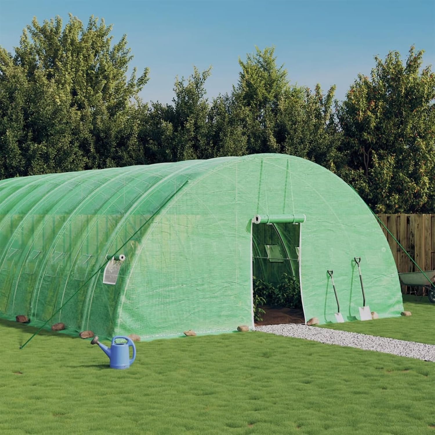 Broeikas met stalen frame, groen, 36 m², 6 x 6 x 2,85 m, broeikas voor tuin, kas voor groenten, broeikas voor planten, broeikas voor de tuin, 3188106