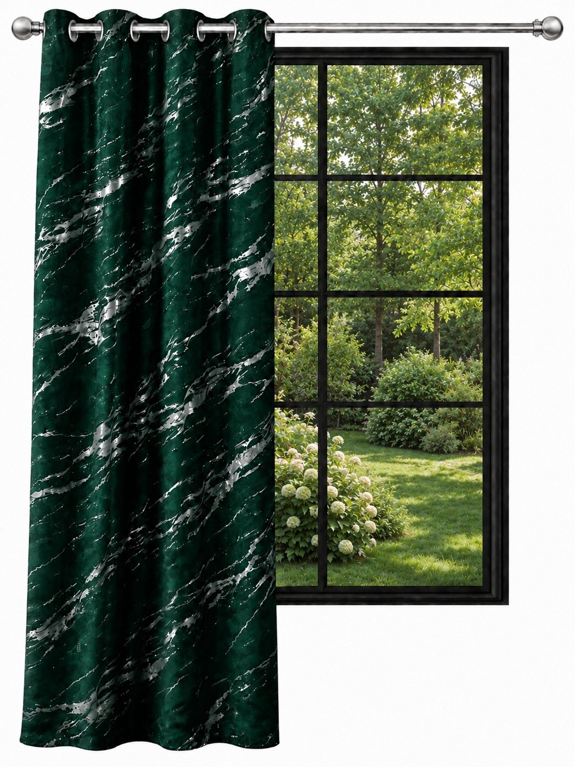 NOW-ART Luxe Velours Gordijn 140x250cm Flesgroen met Zilveren Marmer