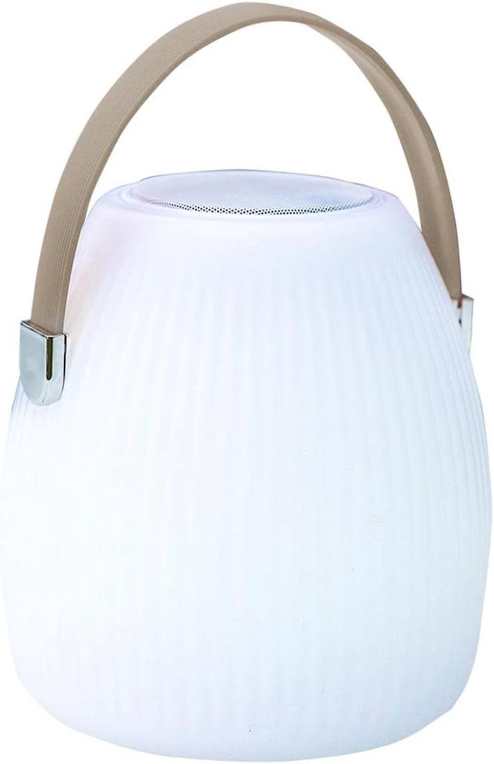 Lantaarn voor de tuin, draadloos, met Bluetooth luidspreker, Mini May Play, LED, RGB, 25 cm, polyethyleen, draaibaar, wit en taupe, 18 x 18 x 25 cm