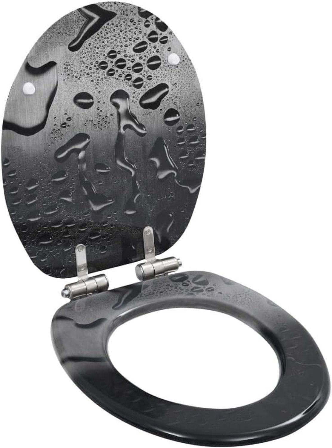 Wc-bril met softclosemechanisme, wc-bril van MDF, waterdruppeldesign, stabiele scharnieren, verstelbaar 12-20 cm, universeel voor alle standaard toiletten, grijs