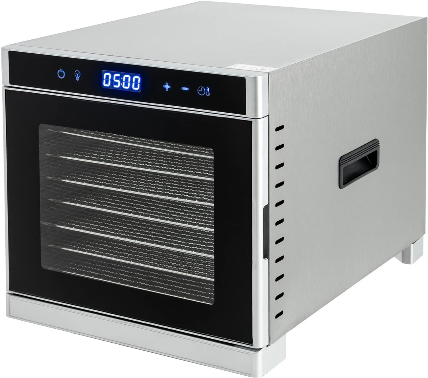 Voedseldroger met 6/8 etages, 35-75 °C, roestvrij staal, 1-24 uur, droogautomaat, vriesdroger, apparaat, ideaal voor gezinnen, tuiniers, sporters en outdoorfans (8 etages)