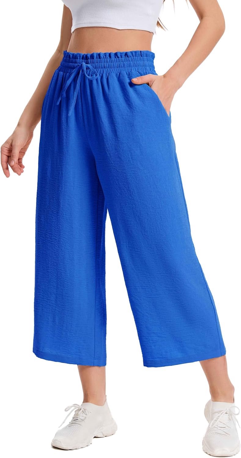 3/4 Culotte Lichte Zomerbroek met Zakken Ademende Capribroek voor Dames