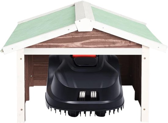 Garage voor robotmaaier, van hout, 72 x 87 x 50 cm, beschermhuis voor robotmaaier, weerbestendig, onderdak voor robotmaaier, laadstation, tuin, beschermhok, mokka-wit — afbeelding 5
