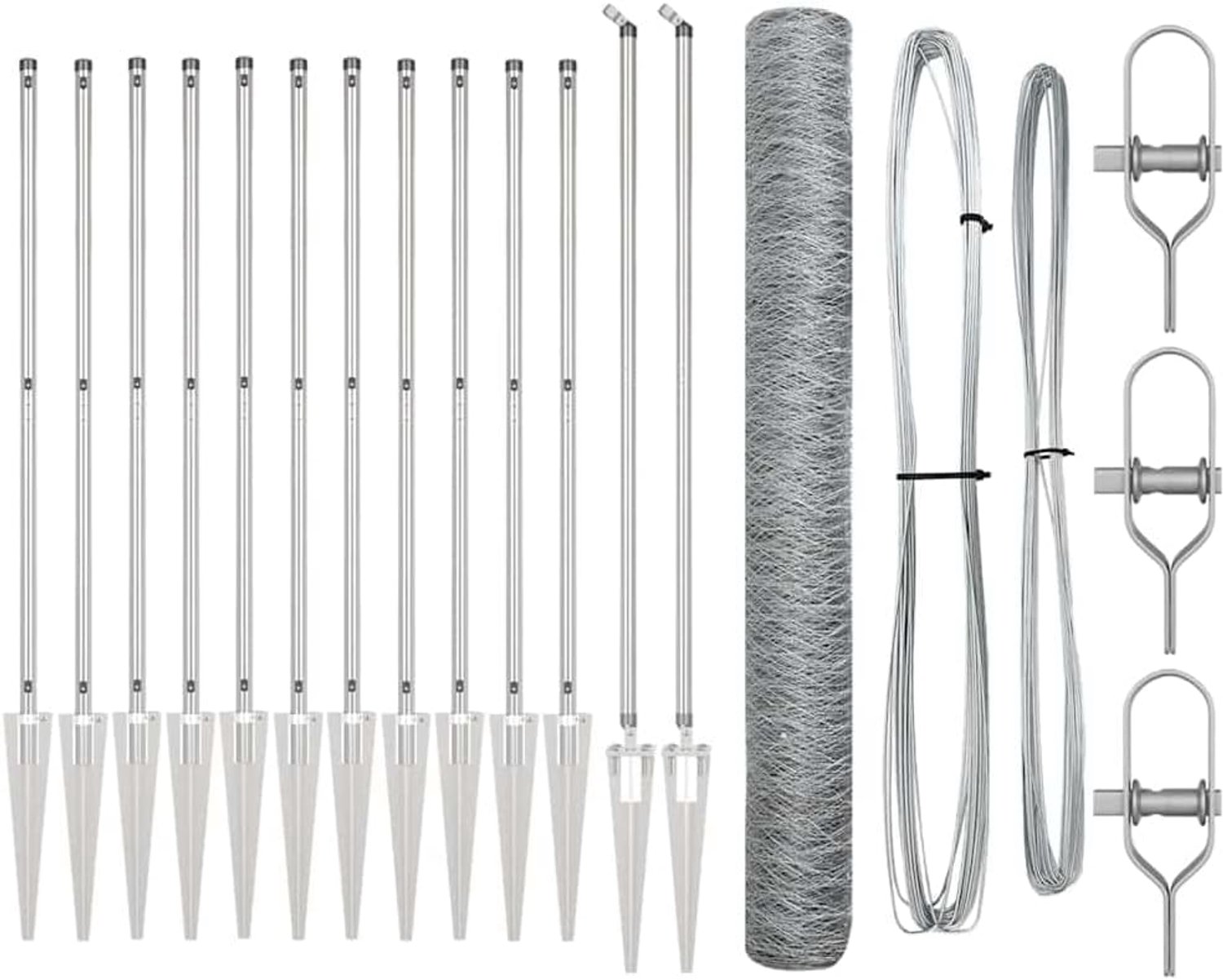Palen zilver 25 x 1,2 m (36 mm net) stalen set voor tuin en terras