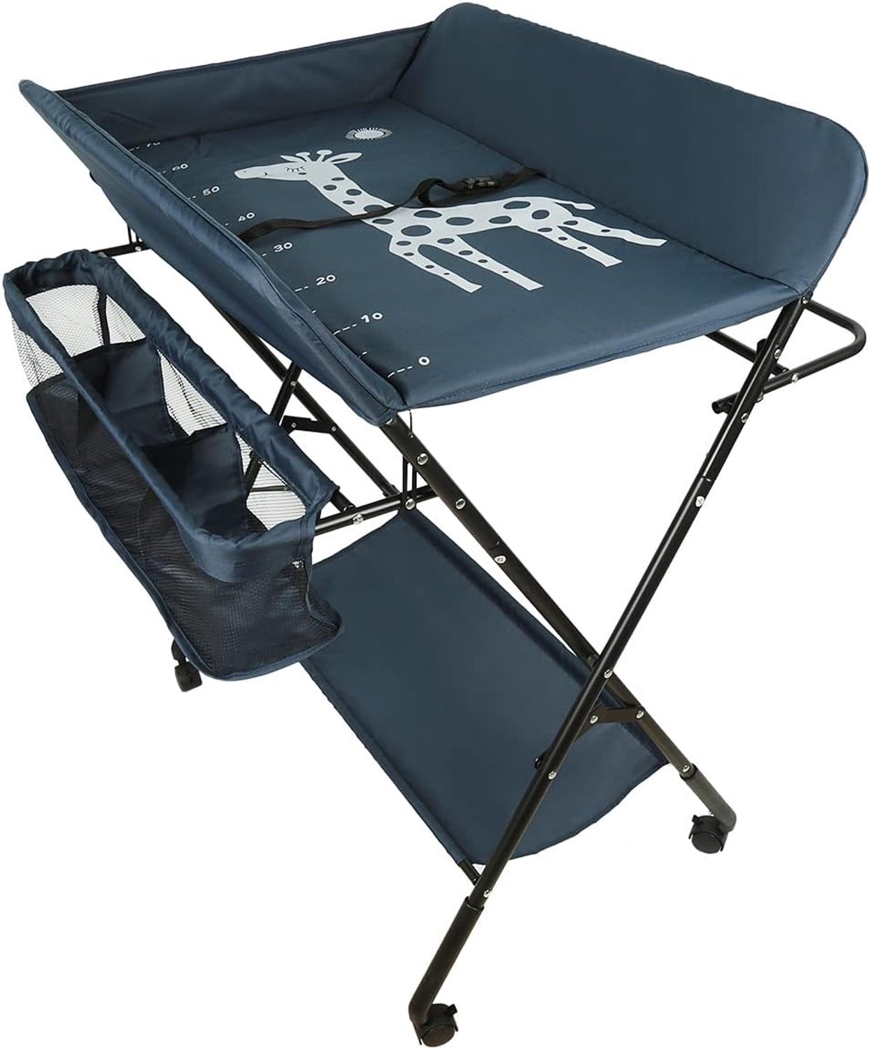 Opvouwbare commode, mobiele commode met aankleedkussen, veiligheidsgordel en opbergvakken (A,roze)