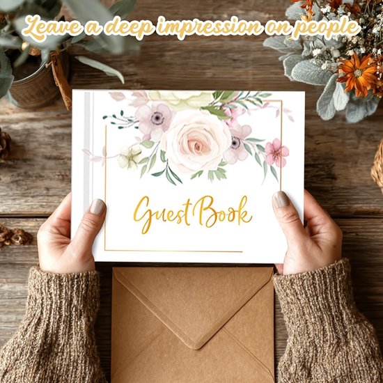 120 Pagina's Trouwgastenboek met Bloemenprint - Inclusief 4 Pagina's Personaliseerde Stickers en 1 Luxe Pen - Dik Papier met Gelinieerde en Blanco Pagina's #2 — afbeelding 4