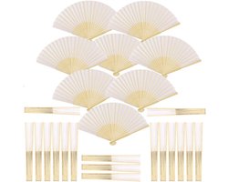 25x Bruiloft Ventilator Wit Zijde Bamboe Vouwbaar Decoratief
