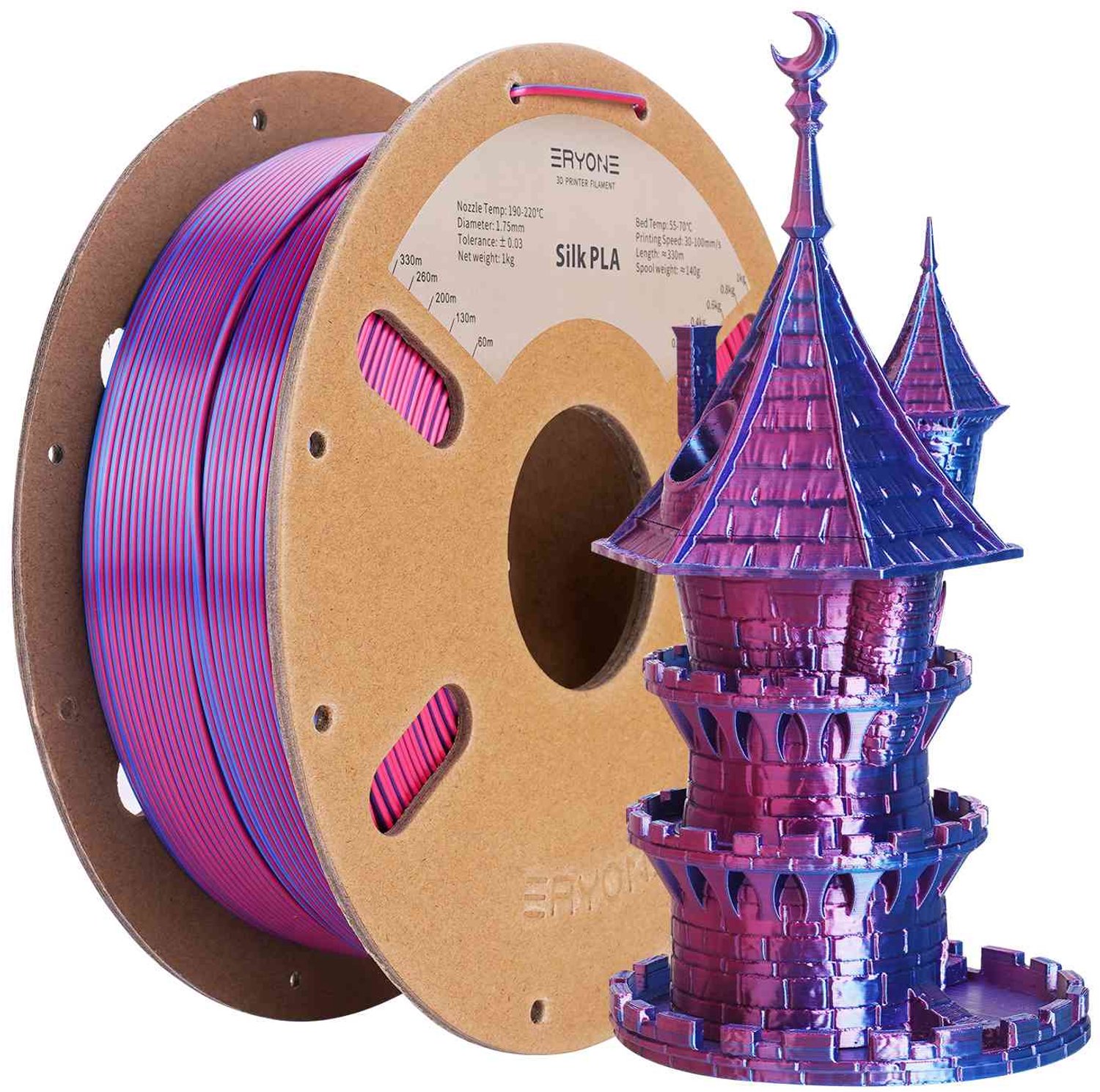 Eryone Duo silk - Red + Blue - PLA Filament - 1Kg 1,75mm - Voor 3D-printer en 3D-pen - Rood en Blauw Red and Blue