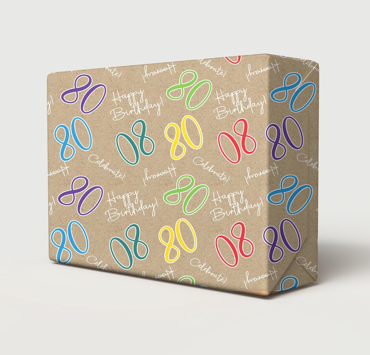 Inpakpapier 80e Verjaardag - Meerkleurig Bruin Design
