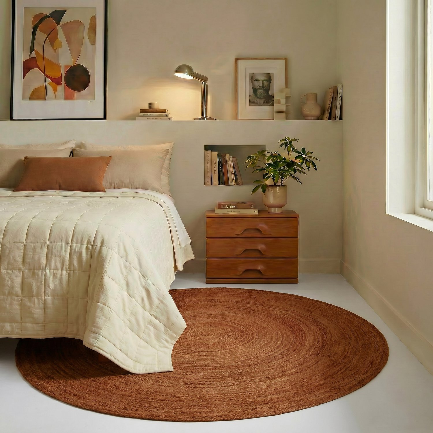 Rond jute vloerkleed Roest/terracotta 240cm Mrcarpet
