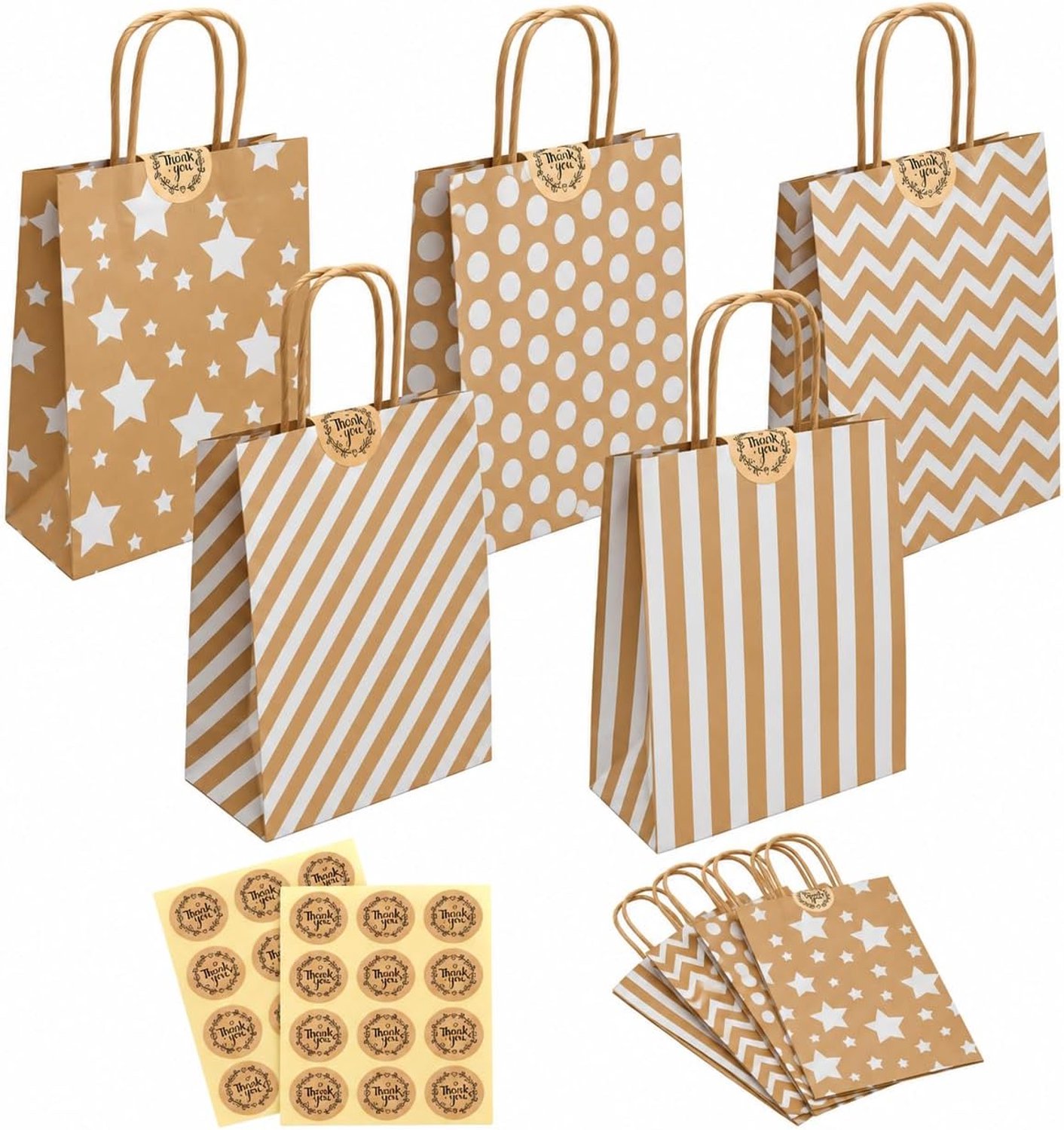 Kraft-tas 16 x 22 x 8 cm - 15 kleine papieren zakken - robuust en duurzaam - ideaal voor winkelen - Vemera
