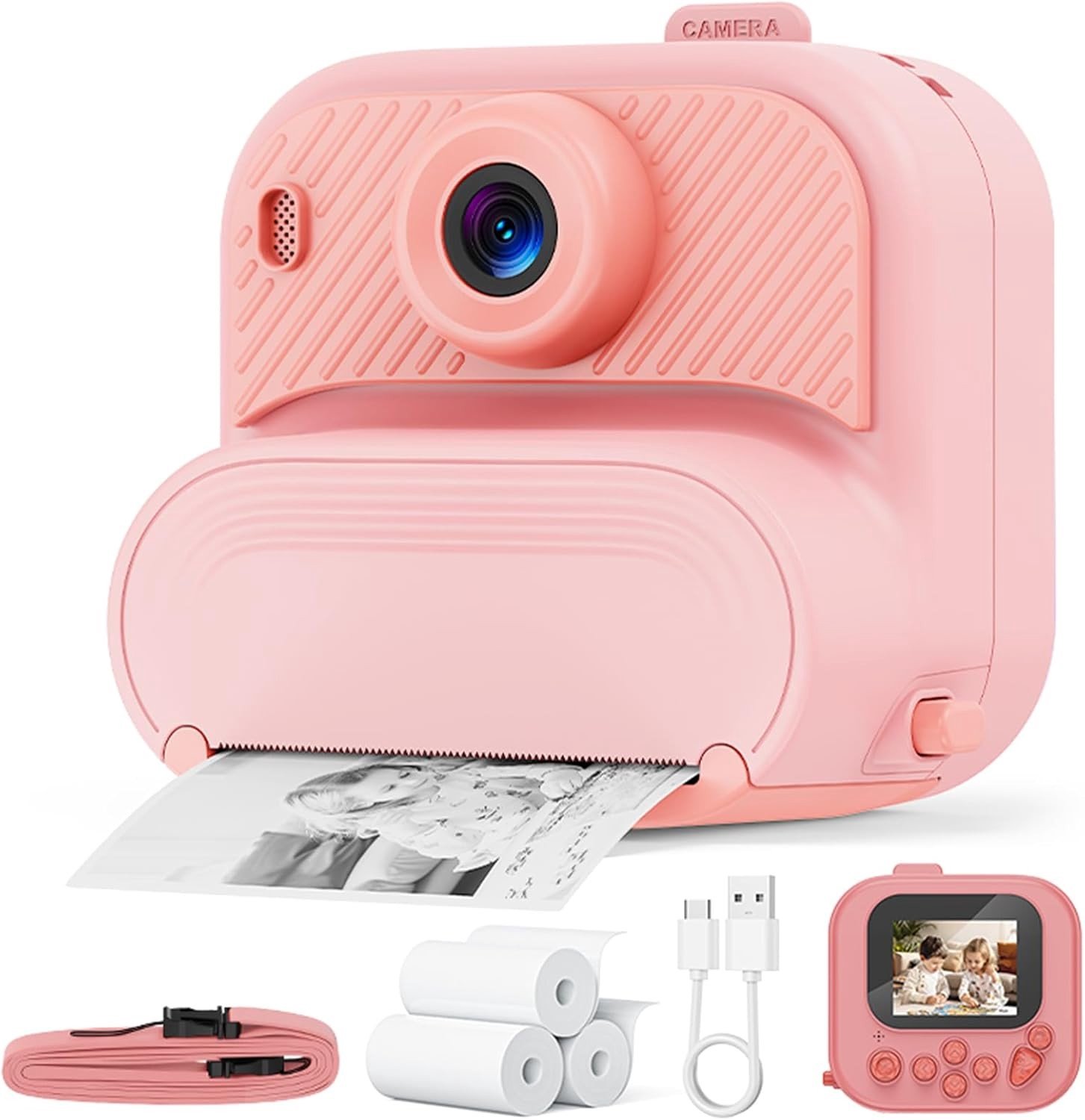 Camera voor Kinderen met Scherm en Printpapier - Roze Fotografie Speelgoed voor Creatieve Kinderen
