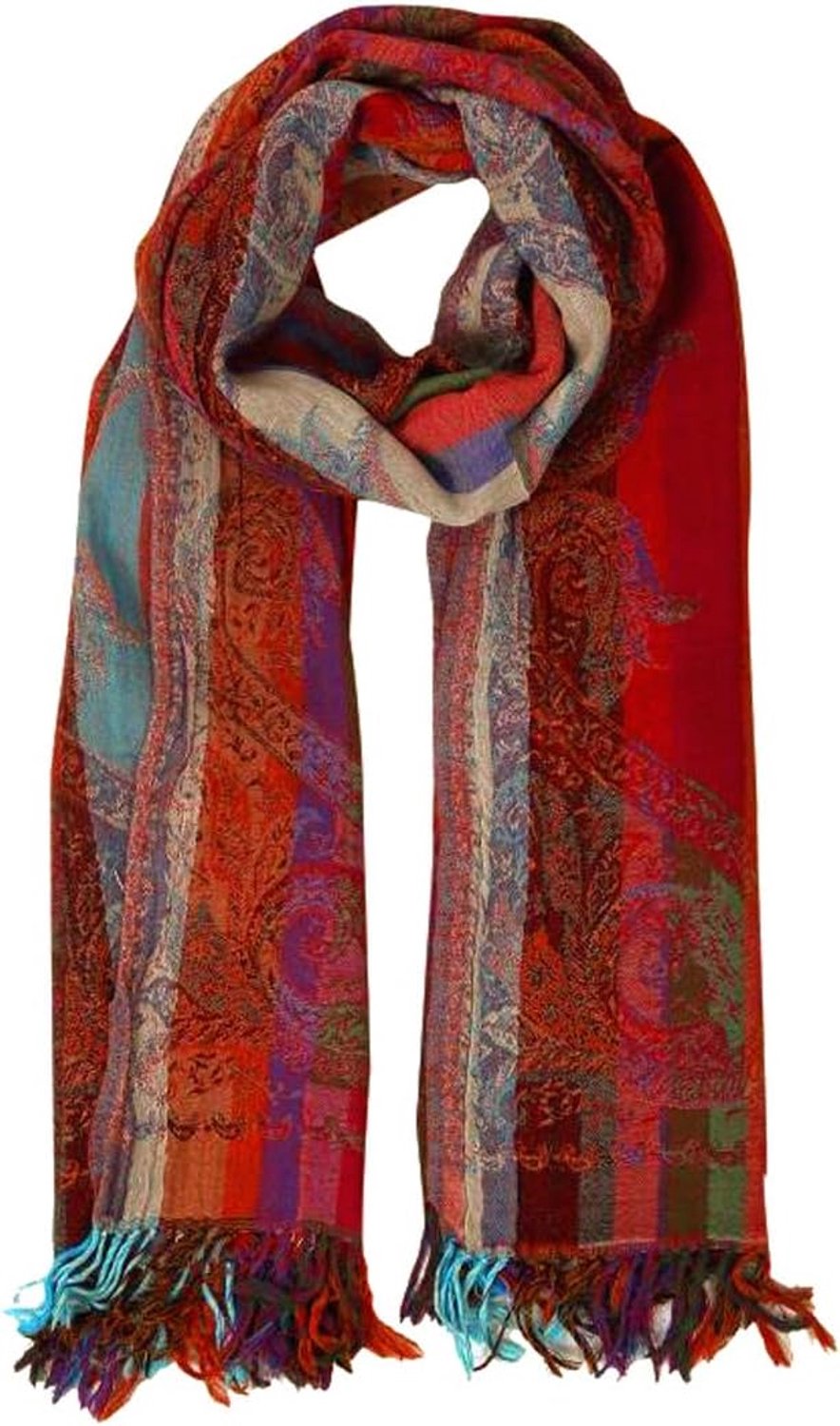 Dames Sjaal 100% Merinowol Jacquard Geweven Paisley Multikleur