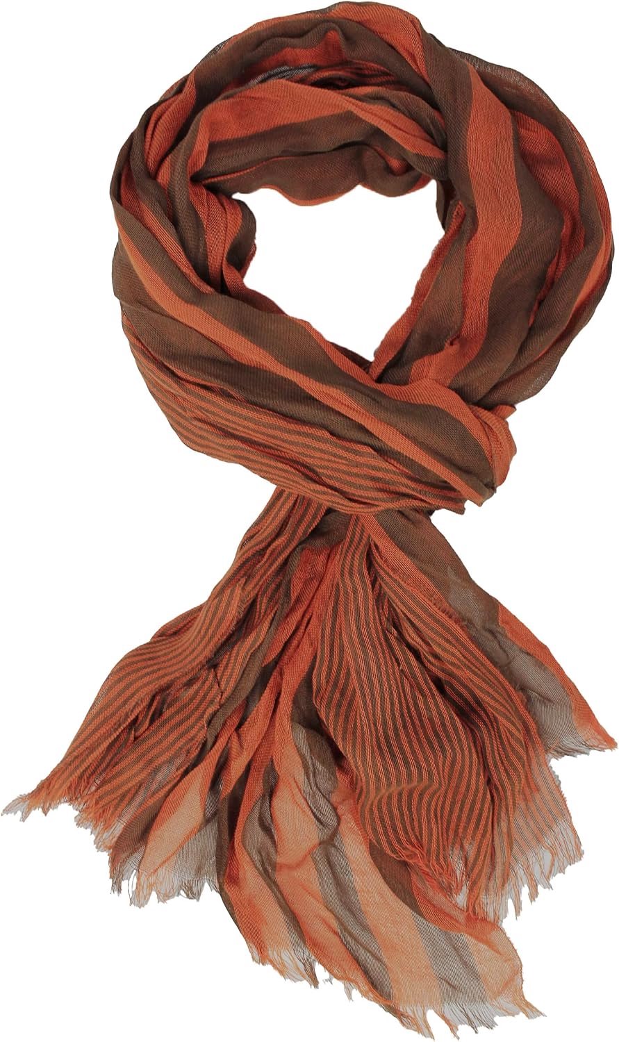 Dames en Heren Sjaal Katoen Crinkle Look Streep Oranje Bruin