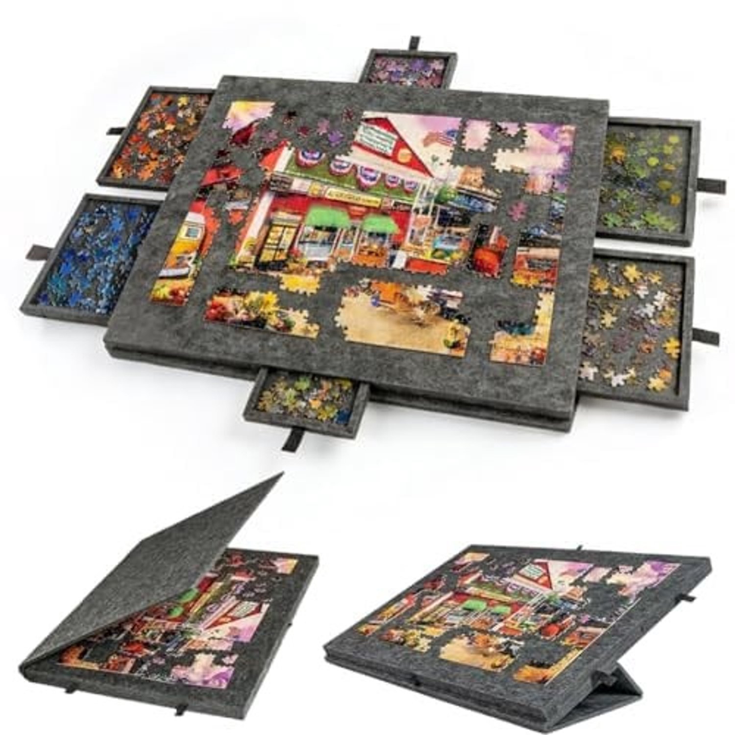 Kantelbaar Puzzelbord met 6 Laden en Deksel