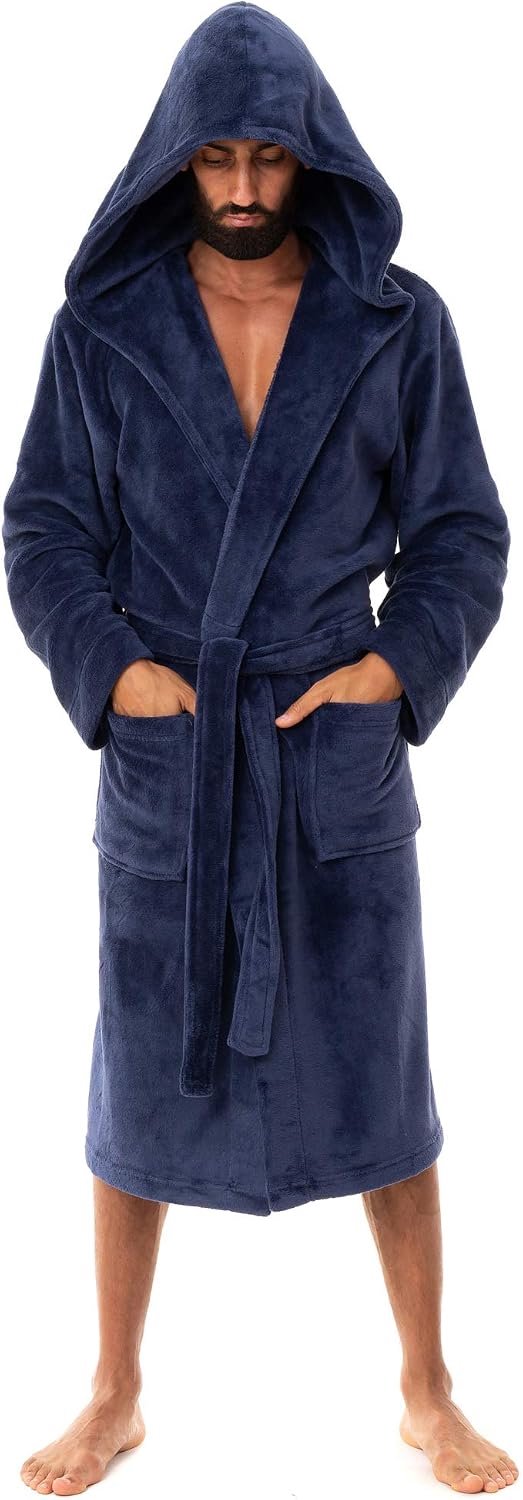 John Christian Heren Fleece Badjas met Capuchon - Marineblauw