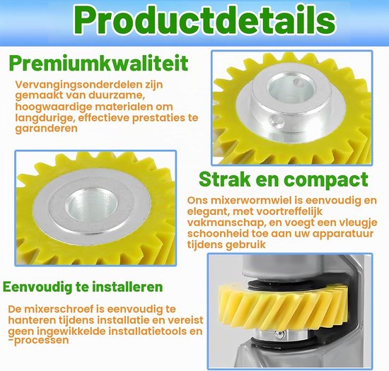 2 stuks vervangende wormwiel voor mixer, geschikt voor W10112253, nylon materiaal, duurzame onderdelen — afbeelding 2