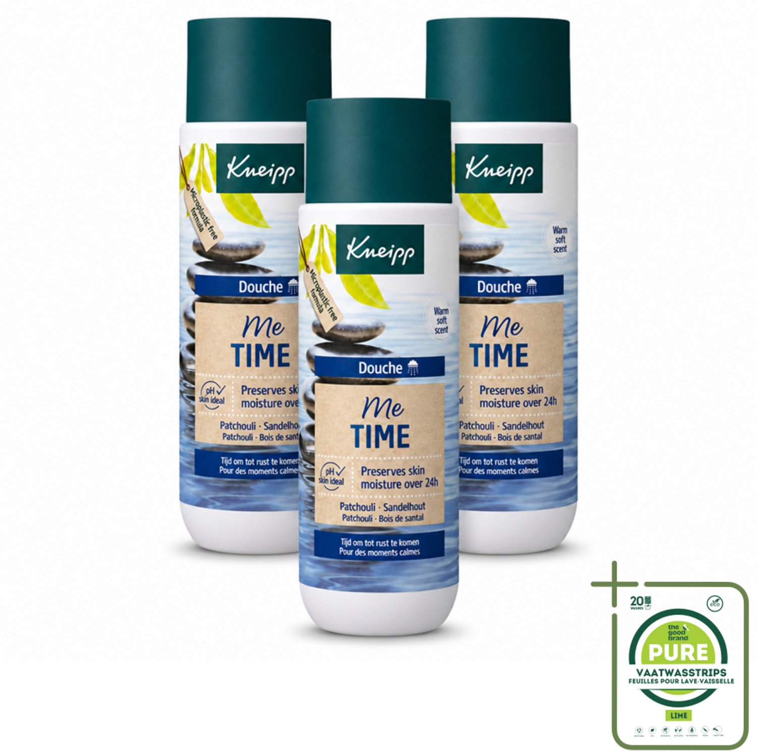 3 x Kneipp - Douchegel - Me-Time - 200 ml - Grootverpakking - Vaatwasstrips - Douchegel - Ontspanning - Patchouli - Sandelhout - Huidverzorging